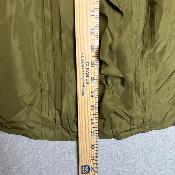 Talbots 100% Silk Blouse Womens Size 14W Ruffle Green Button Down Sleeveless Top - Picture 6 of 9